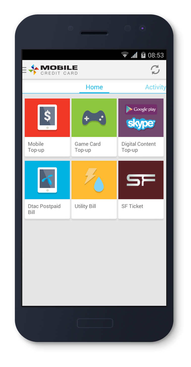 Mobile Credit Card home screen on Android