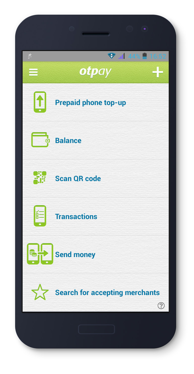 OTPay home screen on Android